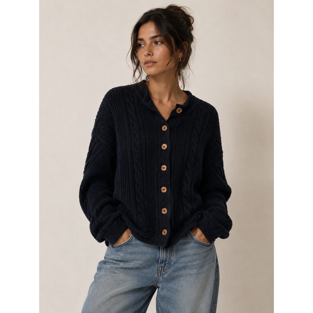 L.L. Bean Signature Cotton Fisherman Sweater Navy Size Small Preppy